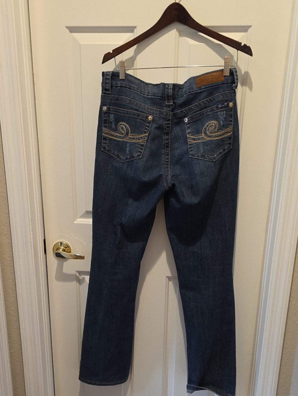 Seven7 Dark Blue Boot Cut Jeans with Embroidered Back Pockets
